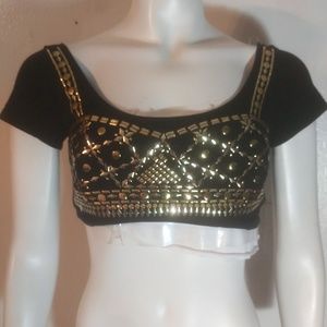 Honey Punch Black Crop Top With Gold Accents